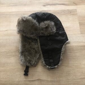 Black and Gray Faux Fur-Lined Trapper Hat
